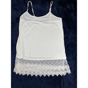 XL Kaktus White Tank Top Embroidered Lace Trim Accent Stretch Sleeveless Boho